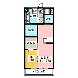 エムズモンピュール49 2階1LDKの間取り