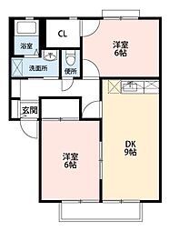 グリーンヒルハネカA 2DKの間取図画像
