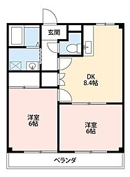 フローラルパレス 2DKの間取図画像