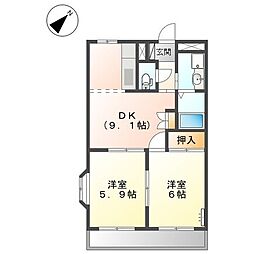 夢ぽりすマキ 2DKの間取図画像