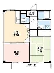 フローラルパレス 2DKの間取図画像