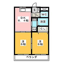 サンフラワーA棟 2DKの間取図画像