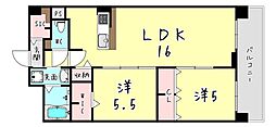 阪神本線 青木駅 徒歩4分の賃貸マンション 2階2LDKの間取り