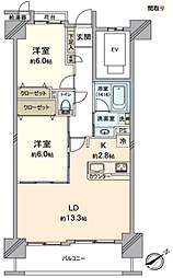 ライオンズステージ山下公園 2LDKの間取図画像