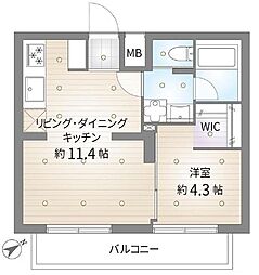 パークハイツ用賀 1LDKの間取図画像