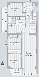 上目黒パークマンション 3LDKの間取図画像