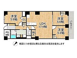 熊内スカイハイツ 3LDKの間取図画像