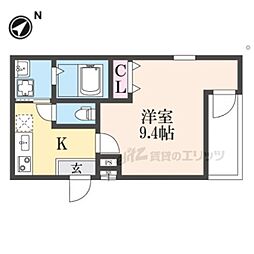 フジパレス中央長田II番館 2階1Kの間取り