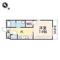 Ｋ’ｓ　Ｒｅｓｉｄｅｎｃｅ生駒 1階1Kの間取り