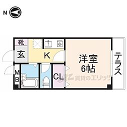 パーシモン東生駒 1階1Kの間取り