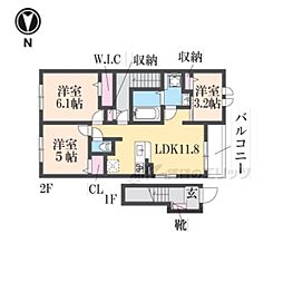 サンリットシャイニング 2LDKの間取図画像