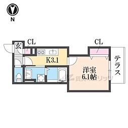 クリエオーレ小若江 1Kの間取図画像