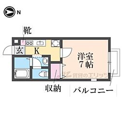 メゾンドゥナガセ2 1Kの間取図画像