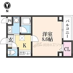ソリティア桃谷 3階1Kの間取り