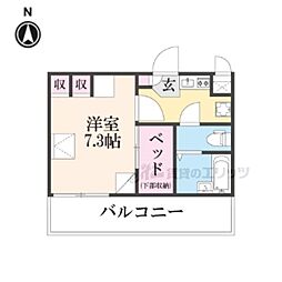 レオパレスセジュール新保 3階1Kの間取り