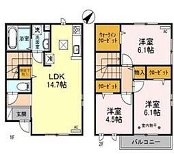 JR武蔵野線 越谷レイクタウン駅 徒歩10分の賃貸アパート 1階3LDKの間取り