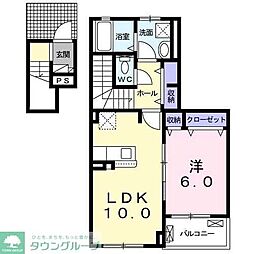 東武野田線 梅郷駅 徒歩20分の賃貸アパート 2階1LDKの間取り