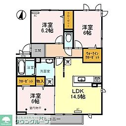 JR武蔵野線 越谷レイクタウン駅 徒歩10分の賃貸アパート 3階3LDKの間取り