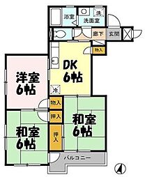 JR東北本線 蓮田駅 徒歩5分の賃貸マンション 2階3DKの間取り