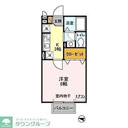 東武野田線 梅郷駅 徒歩4分の賃貸アパート 2階1Kの間取り