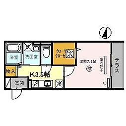 JR武蔵野線 吉川駅 徒歩6分の賃貸アパート 1階1Kの間取り