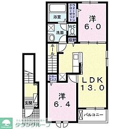 東武伊勢崎線 南羽生駅 徒歩6分の賃貸アパート 2階2LDKの間取り