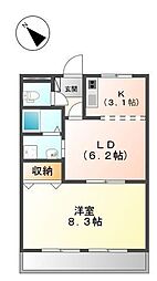東武野田線 川間駅 8.3kmの賃貸アパート 1階1LDKの間取り