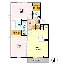 JR武蔵野線 吉川駅 徒歩29分の賃貸アパート 1階2LDKの間取り