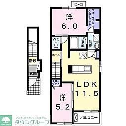 東武野田線 野田市駅 徒歩10分の賃貸アパート 2階2LDKの間取り