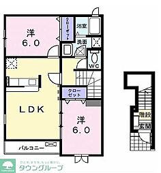 JR武蔵野線 越谷レイクタウン駅 徒歩20分の賃貸アパート 2階2LDKの間取り