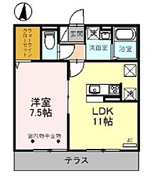 JR武蔵野線 越谷レイクタウン駅 徒歩12分の賃貸アパート 2階1LDKの間取り