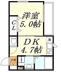 YM8LINO 1DKの間取図画像
