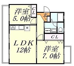ローゼンアルト・ノイ 2LDKの間取図画像