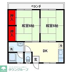 小島ハイツ1号棟 2DKの間取図画像