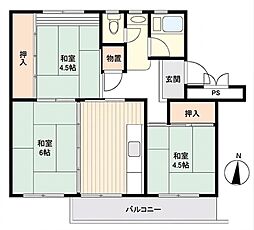 寺尾台住宅15号棟 3Kの間取図画像