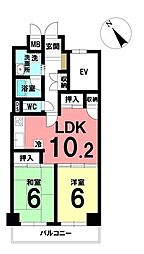 チュリス古庄 2LDKの間取図画像