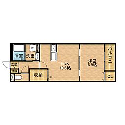 JR片町線(学研都市線) 星田駅 徒歩4分の賃貸アパート 1階1LDKの間取り