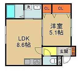 京阪本線 大和田駅 徒歩8分の賃貸アパート 3階1LDKの間取り