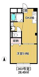 ジュネス立野 1DKの間取図画像