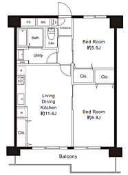 入間豊岡住宅2号棟 2LDKの間取図画像