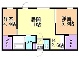 Bellissimomiyanosawa 2LDKの間取図画像