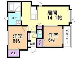 グランドソレーユB 2LDKの間取図画像