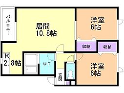 カーサ西町 2LDKの間取図画像