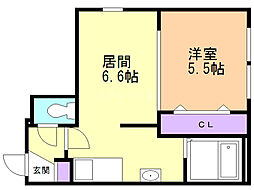 イーワン@アベアパート 1LDKの間取図画像