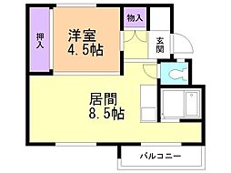 ビレッジハウス手稲3 1LDKの間取図画像