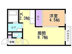 プロスペリティ手稲 1LDKの間取図画像