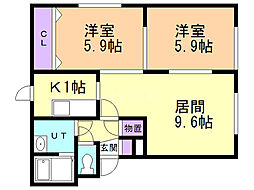 リバティ発寒 2LDKの間取図画像