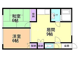 メゾンドノームB 2DKの間取図画像