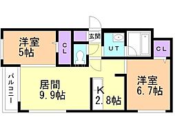 ヴィアラ山の手77 2LDKの間取図画像