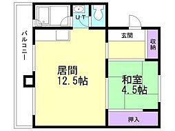 ビレッジハウス富丘7号棟 1LDKの間取図画像